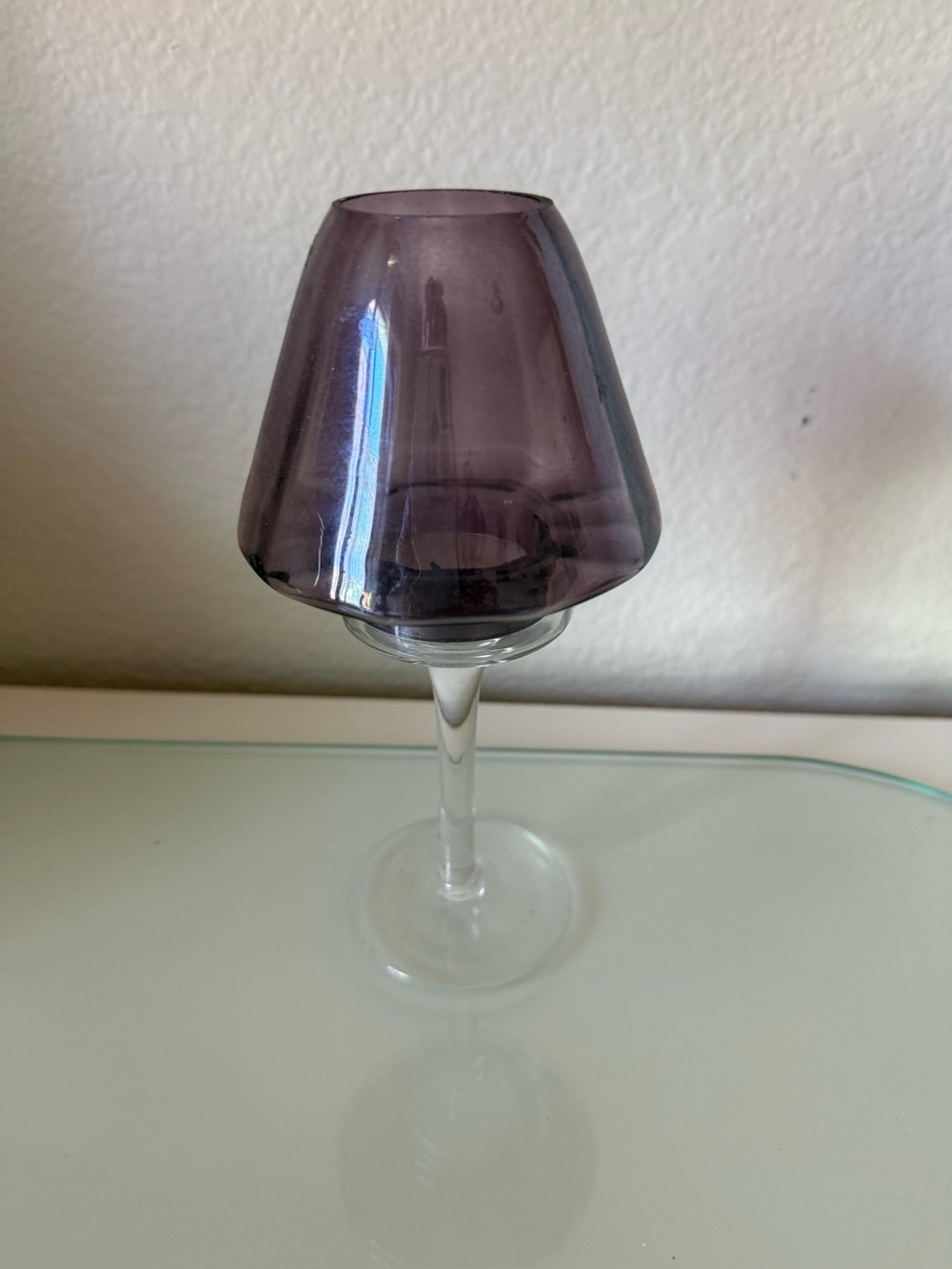 Source Unknown Purple Glass Votive on Clear Stem& Base